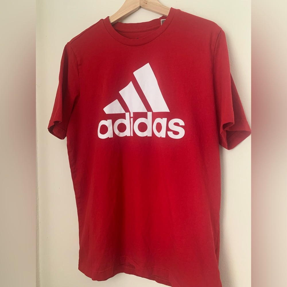 Adidas Essentials Big Logo Tee • Red & White • Unisex Adult Large